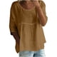 thumbnail image 3 of Ropa de mujer,Camiseta de lino con cuello en V para mujer, manga 3/4, cuello redondo, mezcla de poliéster, estilo informal, sopatenor, 3 of 9