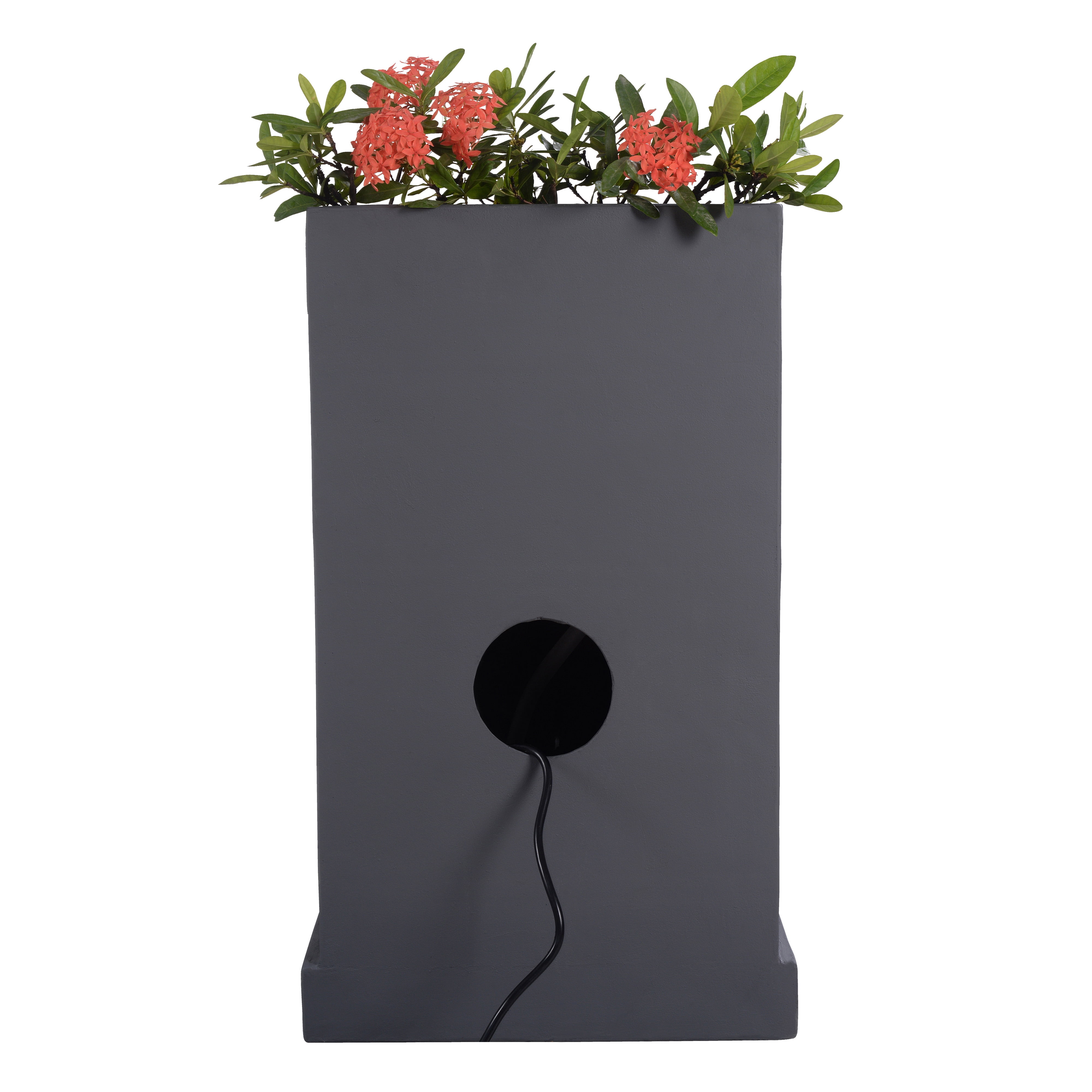 Teamson Home 3-Tier Cascading Outdoor Water Fountain with Planter & LED Lights, Gray