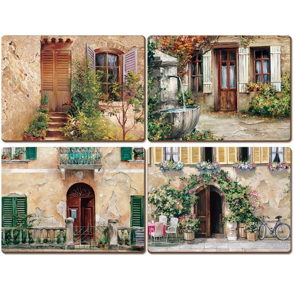 Cala Home "Tuscan Doorways" Assorted Image Hardboard Tabletop Placemats 4-Pack