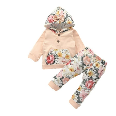 

ZHAGHMIN Summer Dress For Girls Floral Print Baby Kids Tops+Floral Hooded Long-Sleeved Set Pants Clothes Girls Outfits&Set Baby Clothes For A Tire Teen Clothes For Winter Baby Shoes New Born Clothes