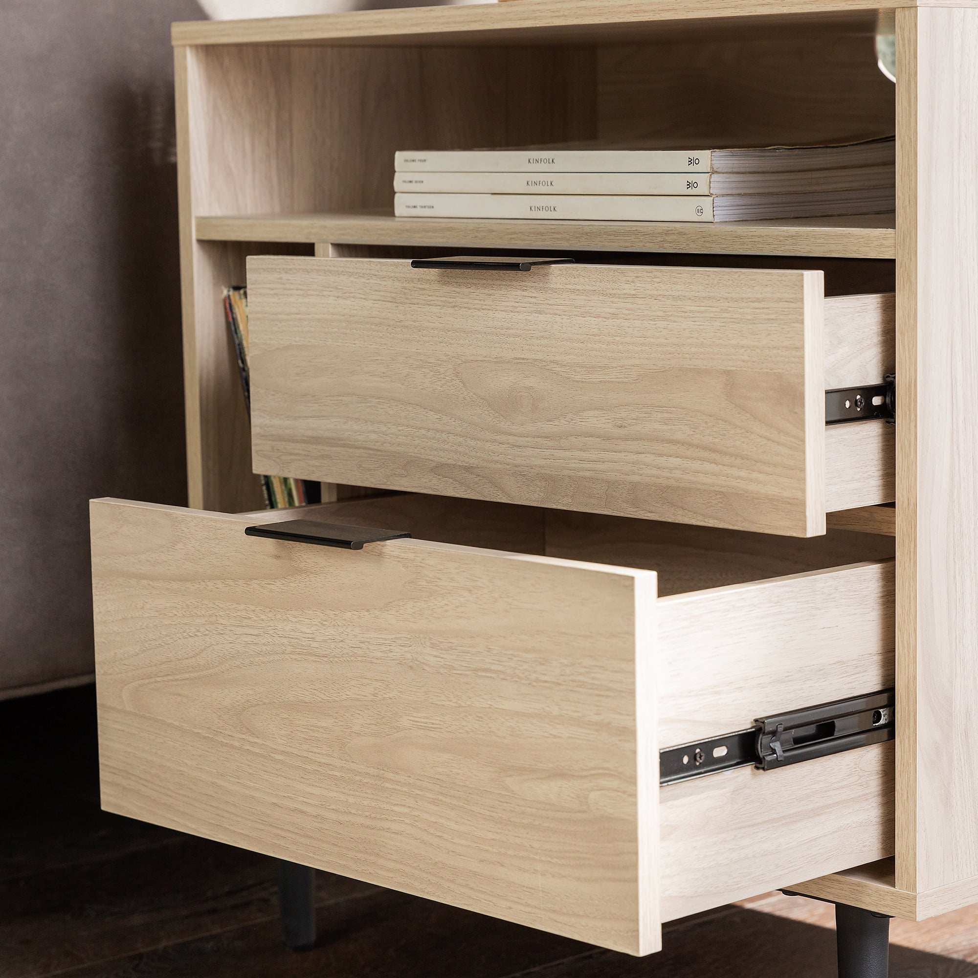Walker Edison Modern 2-Drawer Nightstand, Set of 2, Birch