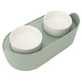 thumbnail image 3 of Ceramics Cat Raised Bowls, Separate Design Rounded Bowl Edge Prevent Spill Cat Raised Bowls  for  Eating for Small Cats White,Green, 3 of 7