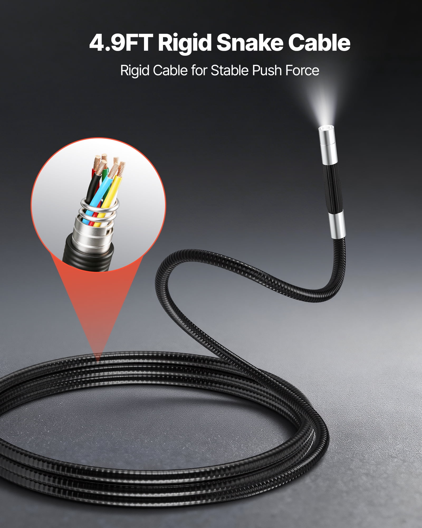 VEVOR Articulating Borescope Camera with Light, Two-Way Articulated Endoscope, 0.24" Slim Lens, 4.3" IPS Screen, 8X Zoom, IP67 Waterproof Inspection Camera for Auto, Mechanical Equipment(4.9FT Cable)