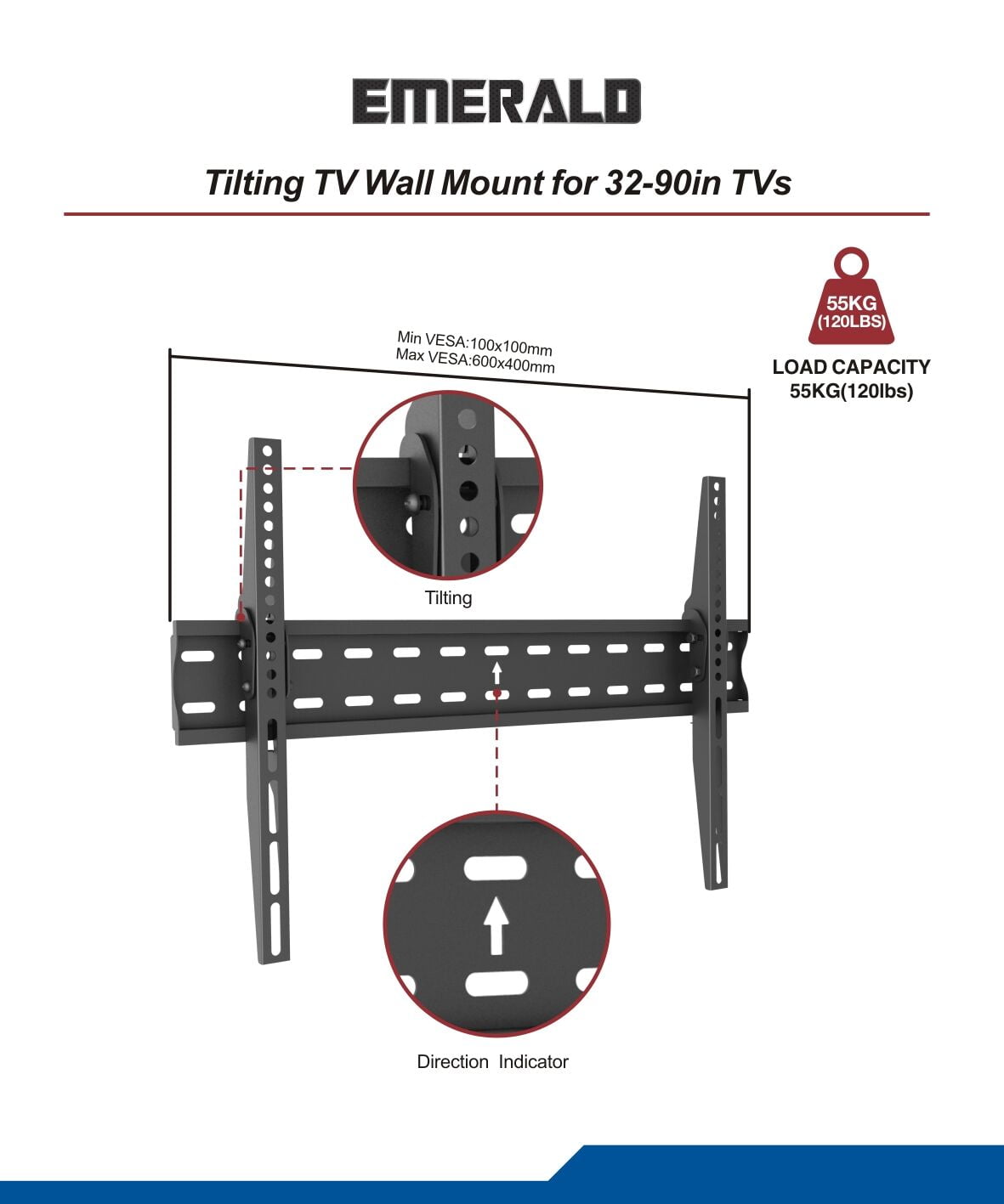 Emerald Tilt TV Wall Mount for 37"-70" TVs (9361)