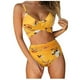 thumbnail image 1 of Traje de baño de dos piezas para mujer/adolescente, con cuello halter fruncido, bikini de cintura alta, traje de baño con espalda ajustable y teñido anudado., 1 of 8