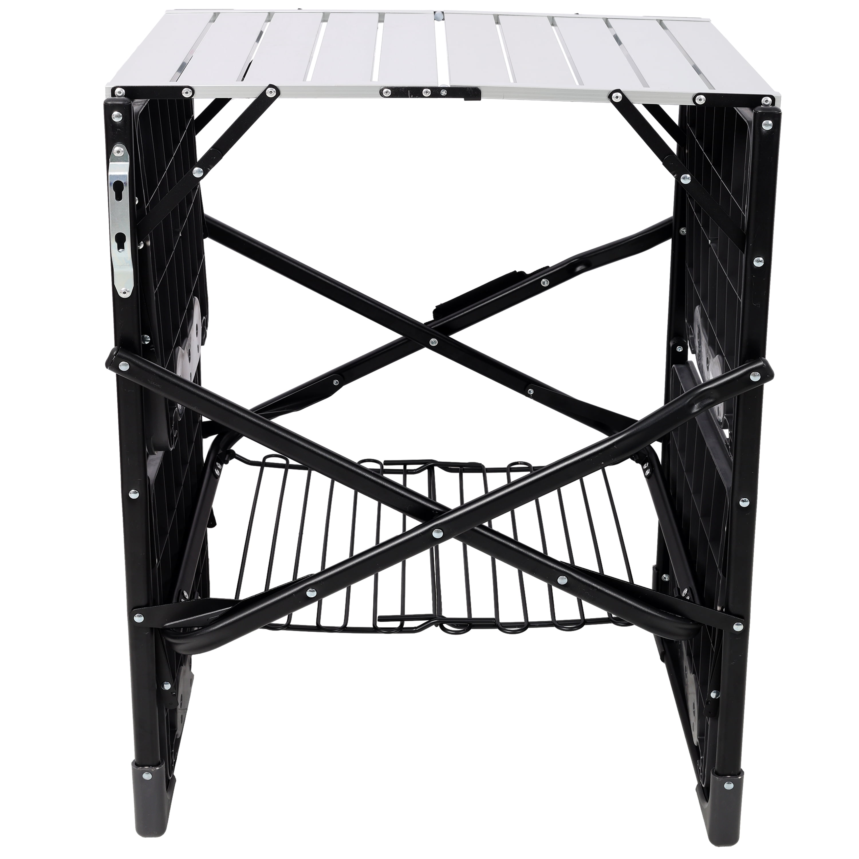 Folding Camping Kitchen Table, Portable Outdoor Cooking Station with Heat Resistant Top, 4 Side Tables, Storage Rack & Lamp Post for Picnics & Camping Trips