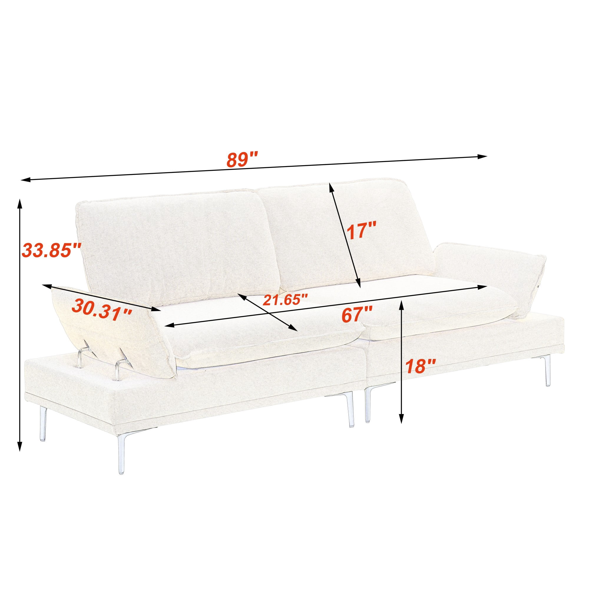 89" Sofa Couch for Living Room,3 Seater Sofa,Comfy Cotton Upholstered Couch with Adjustable Armrest for Small Space,Yellow