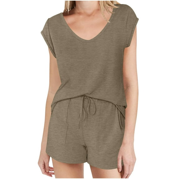 yievot Women's Summer Lounge Pajama Set Short Sleeve Shirt and Shorts 2 Piece Sleepwear Loungewear Ladies Pjs Sets