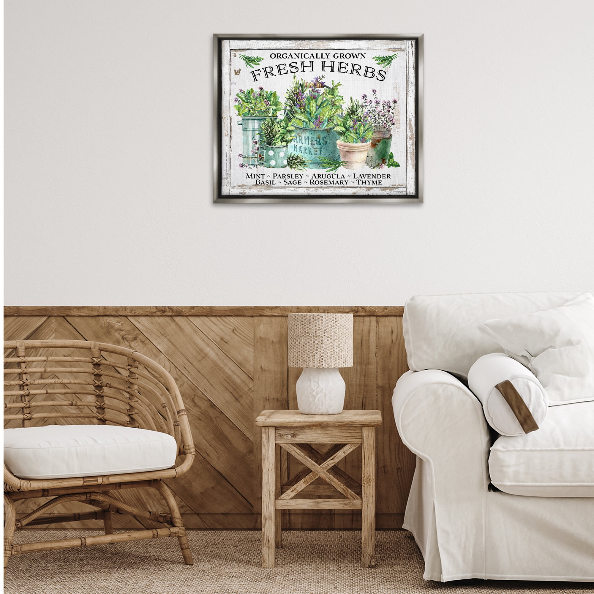 Stupell Industries Organic Fresh Herbs Plants & Flowers Painting Gray Floater Framed Canvas Art Print Wall Art, 31 x 25