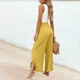 thumbnail image 5 of Women Linen Pants Summer Ruffle Wide Leg Palazzo Pants Dressy Smocked Waist Wide Leg Pant Boho Flowy Beach Pant Yellow 3XL, 5 of 7
