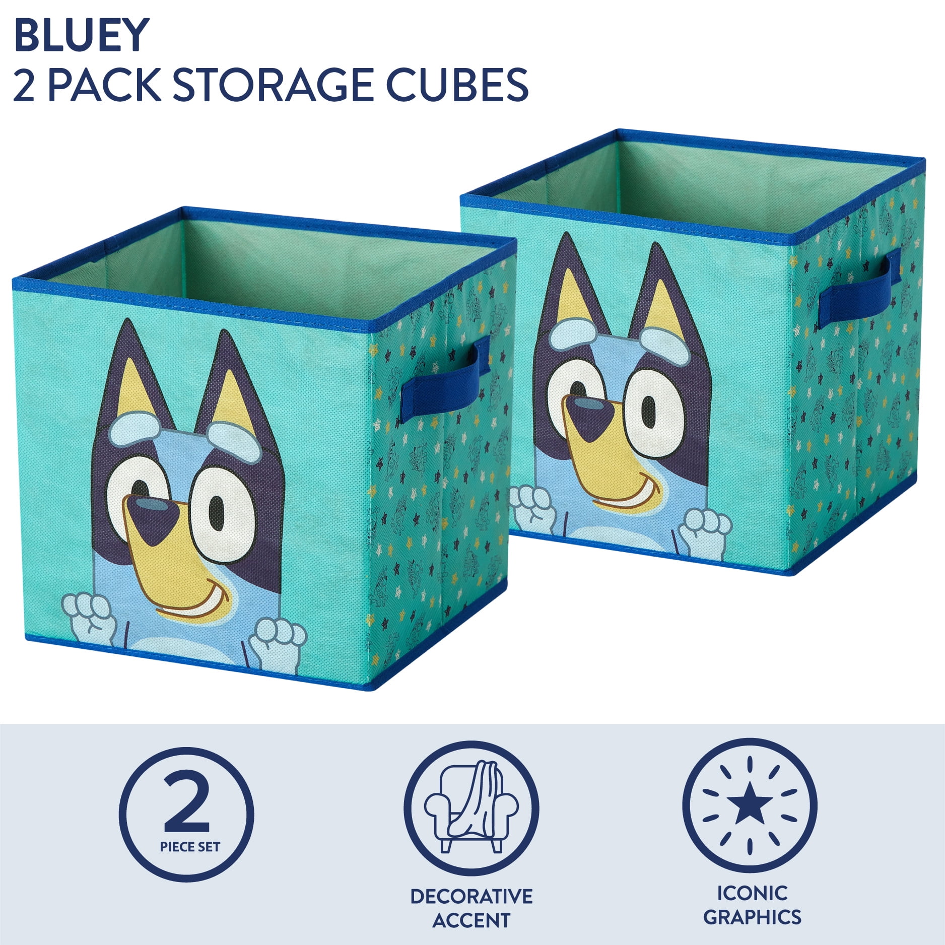 Bluey Kids' 2-Pack Printed Toy Storage Cubes, 10" x 10"