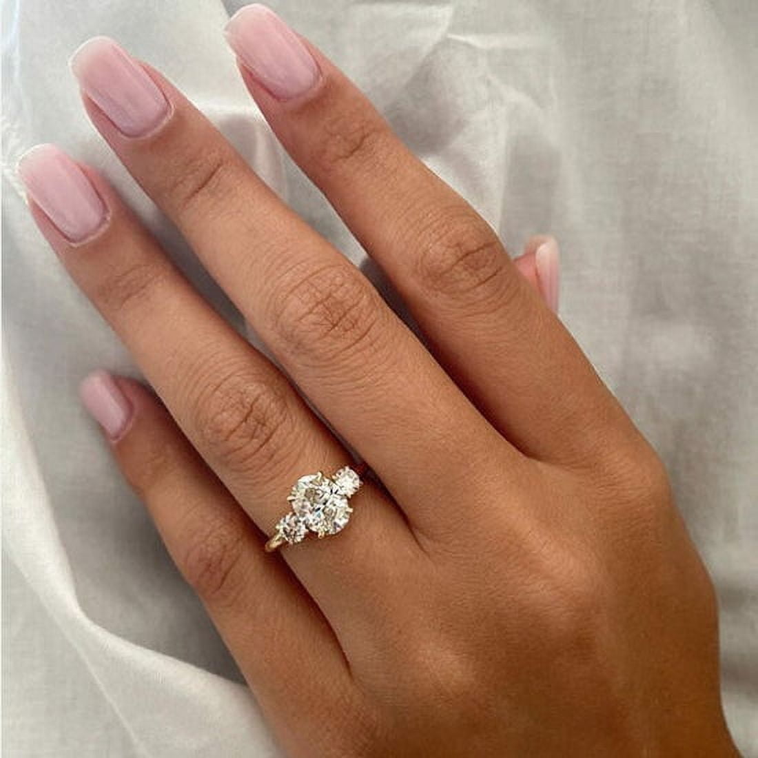 SOLITAIRE JEWELS 2.1 CT Oval Three Stone Moissanite Engagement Ring For Women Gift in 10K Yellow Gold