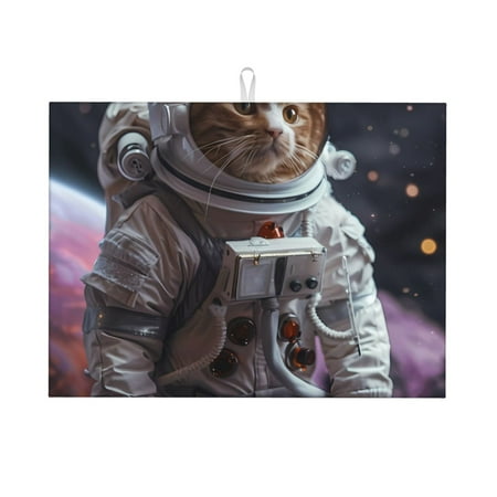 

Zeuib Cat Astronaut In Space Dish Drainer Kitchen Counter Kitchen Drying Mat Heat Resistant Drainer Mats Easy to Clean Dish Rack Pad