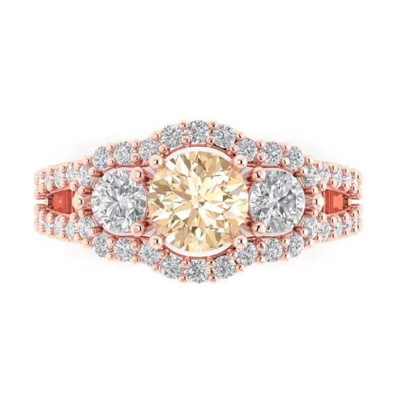 Three-Stone Engagement Ring for Women - 2.16ct Natural Morganite in 14K Rose Gold Promise Ring