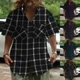 thumbnail image 4 of Men Casual Plaid Short Sleeve Loose Collared Button Down Shirt Streetwear Blouse, 4 of 11