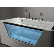 67 Luxury Whirlpool Bathtub with Panoramic Glass Window | 7 Hydro-Massage Jets, Waterfall Faucet & LED Chromatherapy | 1HP 750W Motor, Acrylic Spa Jetted Tub (110V) –Middle Drain