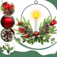 thumbnail image 1 of Corona de puerta de entrada de Navidad de 15 pulgadas con temporizador remoto de luz de vela LED sin llama | Bola de Navidad de piña de frutos rojos | Funciona con pilas | Decoración navideña de, 1 of 4