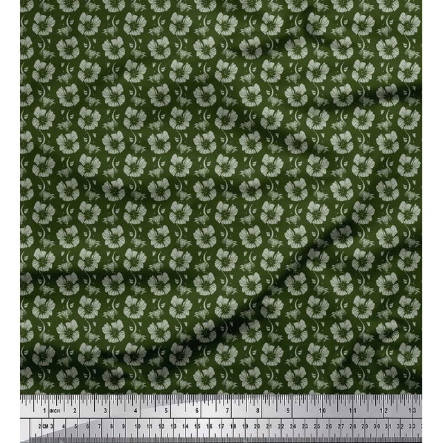 Soimoi Vert Coton Popeline Tissu Feuilles & Imprimé Floral 1 Yard 58 Inch Wide