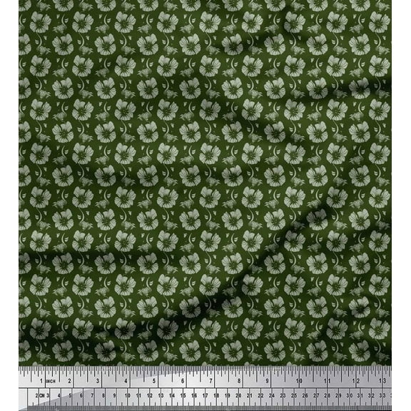 Soimoi Green Cotton Duck Fabric Leaves & Floral Decor Fabric Printed Yard 44 Inch Wide