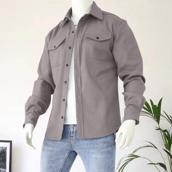 DPTALR George Men's Winter Long Sleeve Jacket with Button Closure ,Pockets & Turn-Down Collar,Gray,Big and Tall Men XL