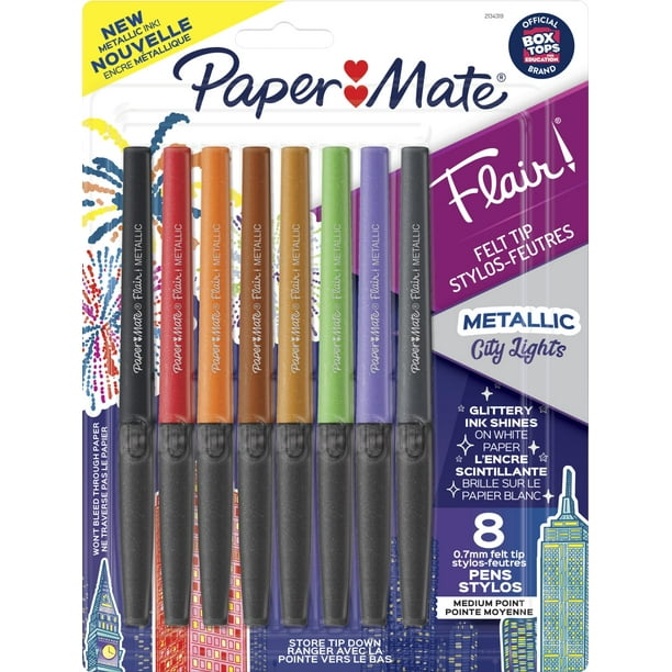 Luces urbanas Pen Paper Mate Flair con punta de fieltro metálico, 8 unidades