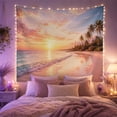 thumbnail image 2 of Tropical Beach at Sunset With Palm Trees Serene Coastal for Beach Lovers Serene Coastal Art Decor Housewarming Gift Tapestry Wall Hanging for Bedroom and Living Room, 2 of 7