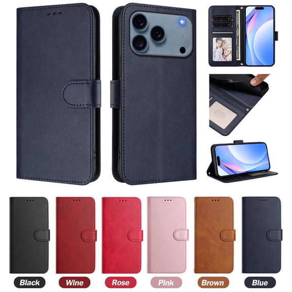 ELEHOLD Flip Wallet Case For Apple iPhone 17 Pro Max, Shockproof PU Leather Card Slots Magnetic Closure Kickstand Lightweight Protective Cover with Lanyard Strap ,Darkblue