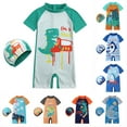 thumbnail image 2 of 1-8Y 2 unids/set traje de baño de una pieza para niños pequeños, ropa de natación para bebés, ropa de Surf para niños, estampado de dinosaurio y tiburón con gorro, 2 of 5