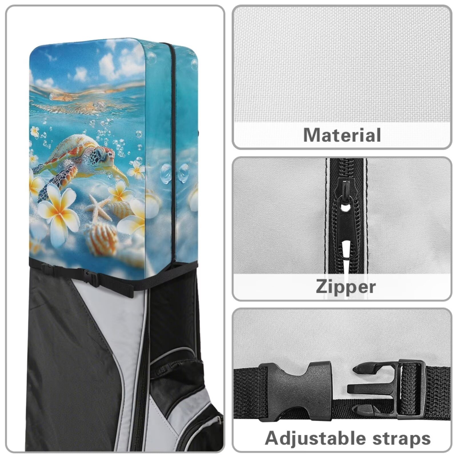 Chririnla Sea Turtle Starfish Golf Bag Rain Cover Dust & Sun Protection Umbrella for Clubs with Snap Button Universal Fit for Most Club Bags, Stand Bags, Cart Bags & Tour Bags