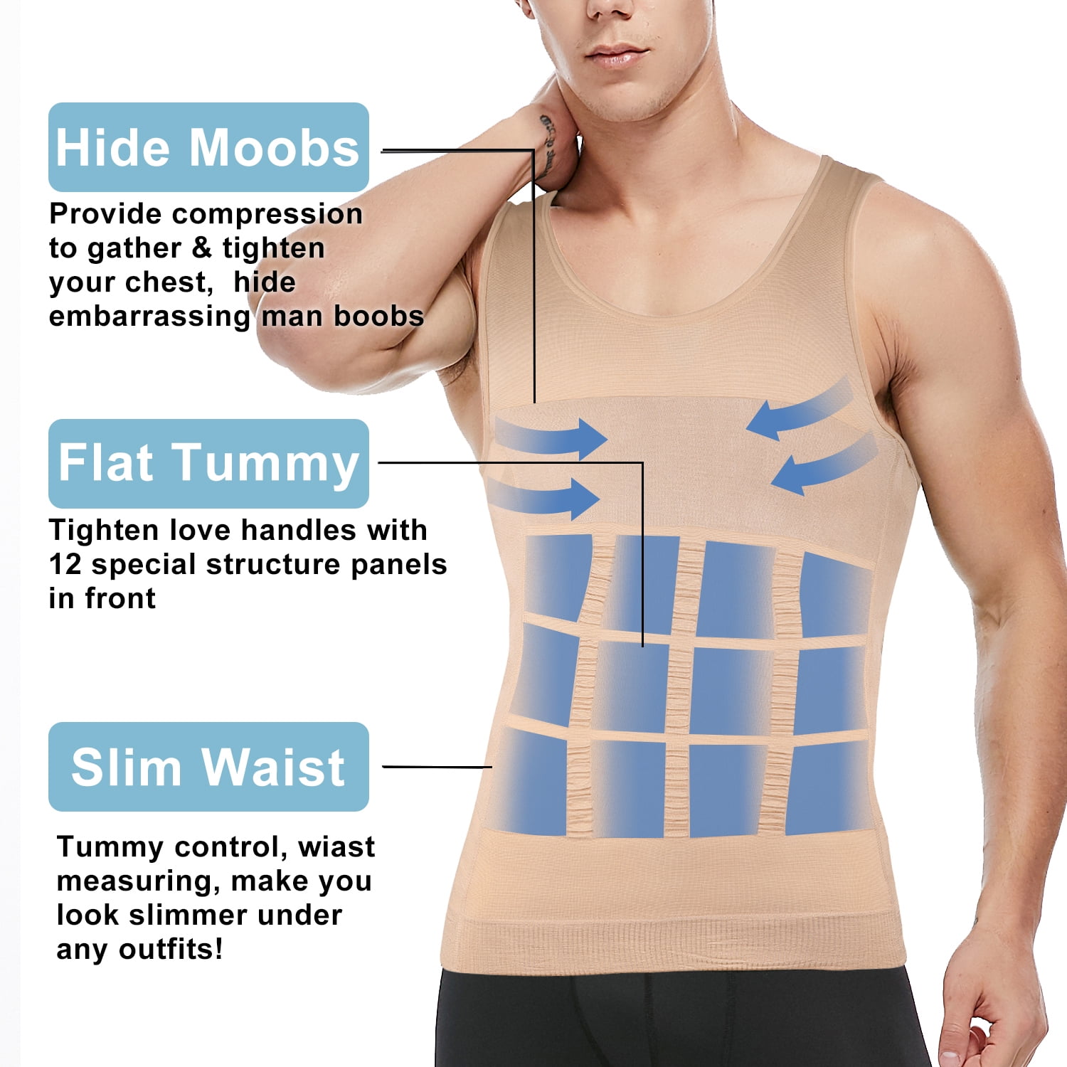 Roacoa Slimming Body Shaper for Men Tummy Control and Gynecomastia Compression Undershirt 
