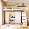 thumbnail image 4 of Harper & Bright Designs Full Size Loft Bed with Storage Stairs, Built-in Dressing Table & Wardrobe, High Loft Bed Frame with Mirror, USB Charging & Lights for Bedroom, White, 4 of 20