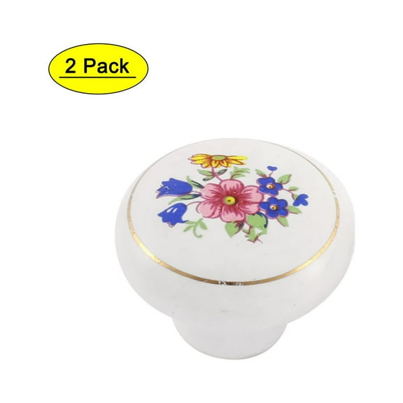 Unique Bargains Cupboard Ceramic Floral Leaf Pattern Decorative Mortice Door Knob Handle 2 Pcs