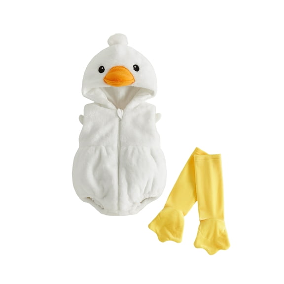 Cjfdfy Newborn Baby Boy Girls Halloween Animal Costume Outfit Goose Plush Hooded Sleeveless Romper And Socks 2 Pcs Set Infant Cute Animal Warm Hooded Sleeveless Jumpsuit 0-2Y