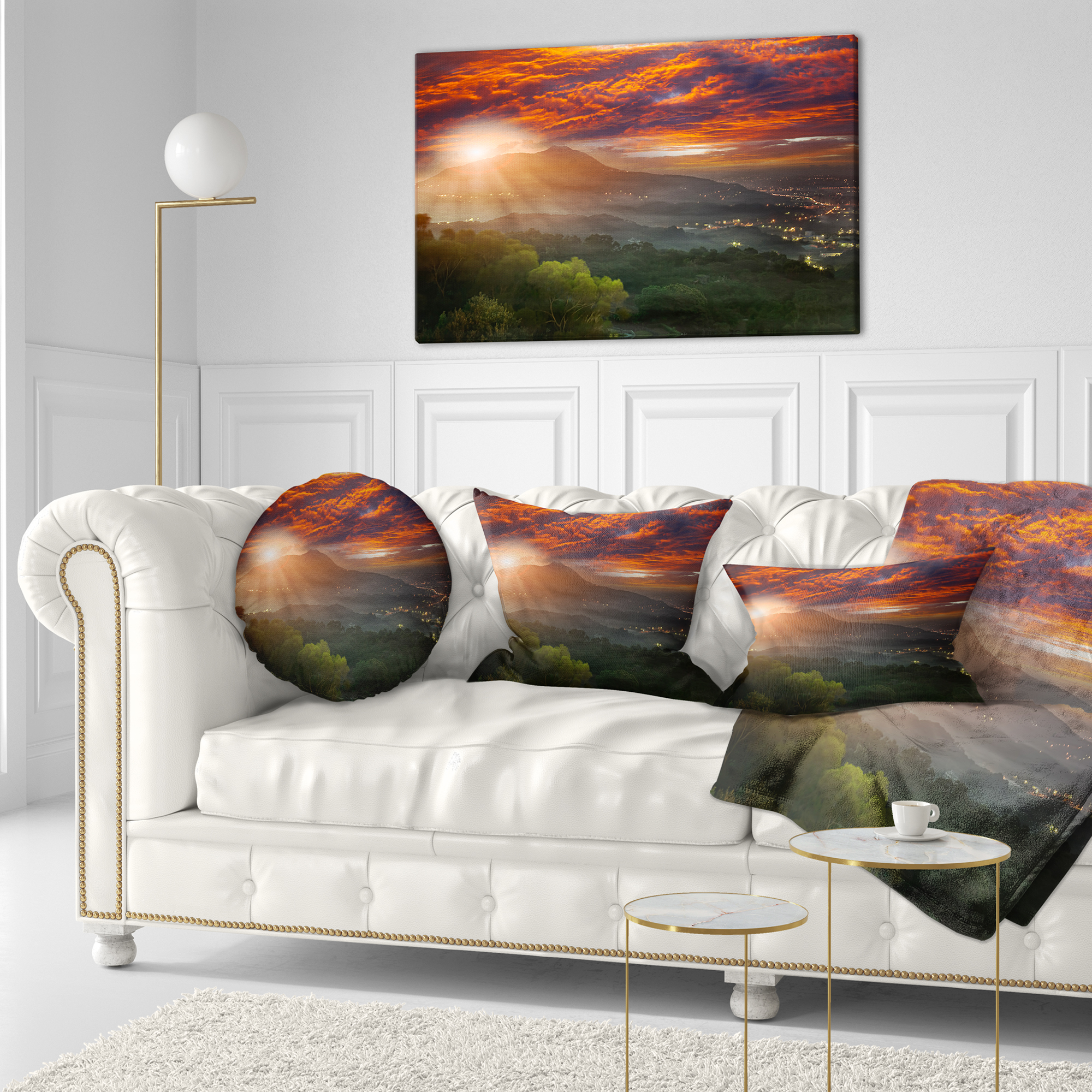 Designart Guanyin Mountain Sunrise Taipei - Photography Throw Pillow - 12x20