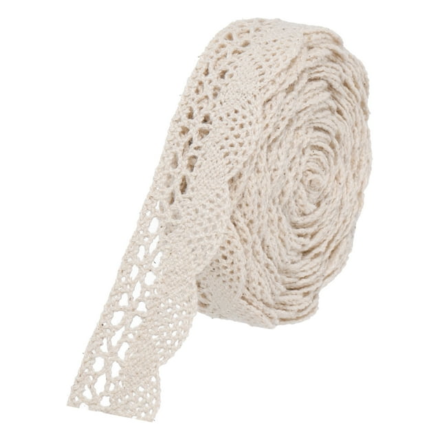 Unique Bargains Lace Trim Ribbon 30 Yards 0.79 Inch Cotton Elastic Trim for Craft,Gift Wrappers,Headbands,Beige Style 1