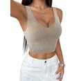 thumbnail image 2 of Women'S Sleeveless Crop Tops Ribbed Square Neck Cropped Tank Top Khaki M, 2 of 7