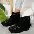 thumbnail image 6 of Tao Tao Womens Moccasins Fringe Ankle Boots Retro Suede Leather Tassel Studded Moccasins Shoes Non Slip Flat Heel Fall Winter Casual Fashion Booties With Zipper Black 36, 6 of 7
