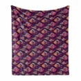 thumbnail image 1 of Fish Soft Flannel Fleece Throw Blanket, Style Colorful Ornamental with Leaves on the Background, Cozy Plush for Indoor and Outdoor Use, 50" x 70", Plum Purple, by Ambesonne, 1 of 5