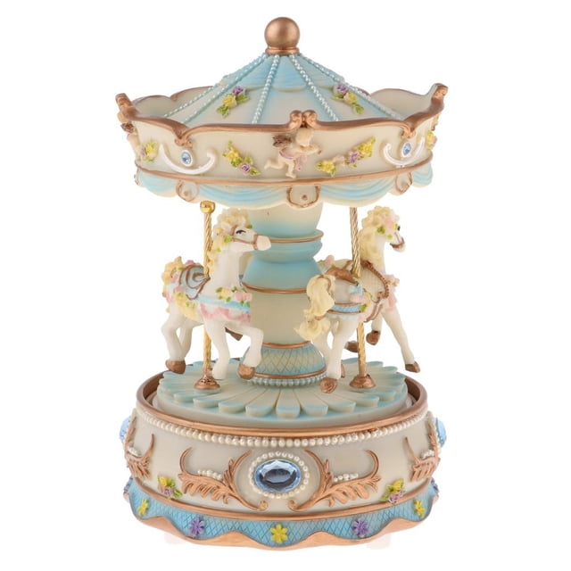 Juguete Musical de Resina Hecho , Carrusel Giratorio, Caja de Música, Manualidades, Coleccionables Decorativos para , Juguete - Azul SM SunniMix Juguete de resina