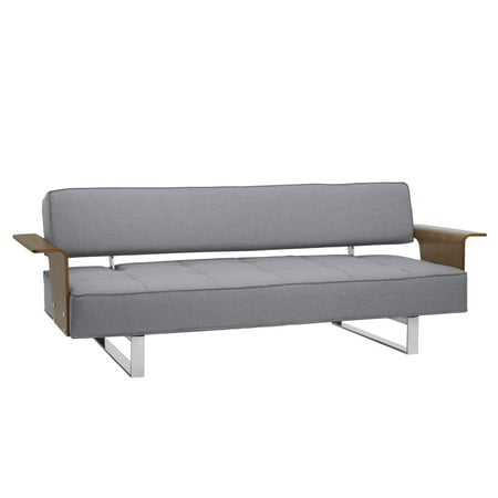 Armen Living Taft Convertible Mid Century Futon Sofa Bed In Gray Tufted Fabric And Walnut Wood