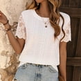 thumbnail image 7 of pimelu Womens Tops Blouses for Women Dressy Casual Elegant Lace Patchwork Trim Hollow out Tunic Tees Summer Casual Solid T-shirt Girls Round Neck Short Sleeve Shirts, 7 of 7
