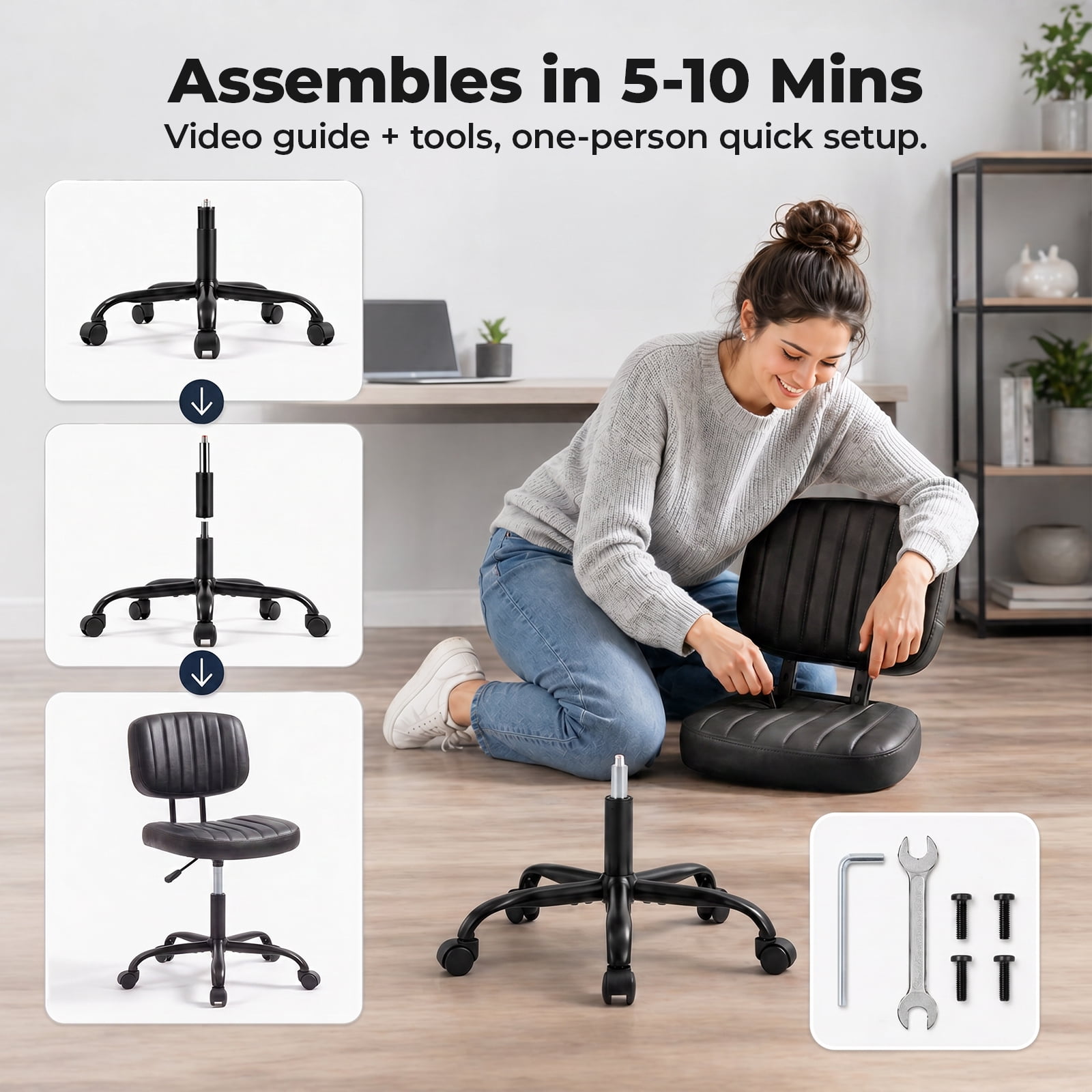 Alvantor Office Chair, Adjustable Height 360° Swivel Rolling Computer Task Chair without Arms, White/Orange/Black