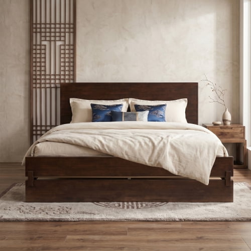 Euroco Wood Queen Size Platform Bed, Heavy-Duty Bamboo Bed Frame, Chocolate