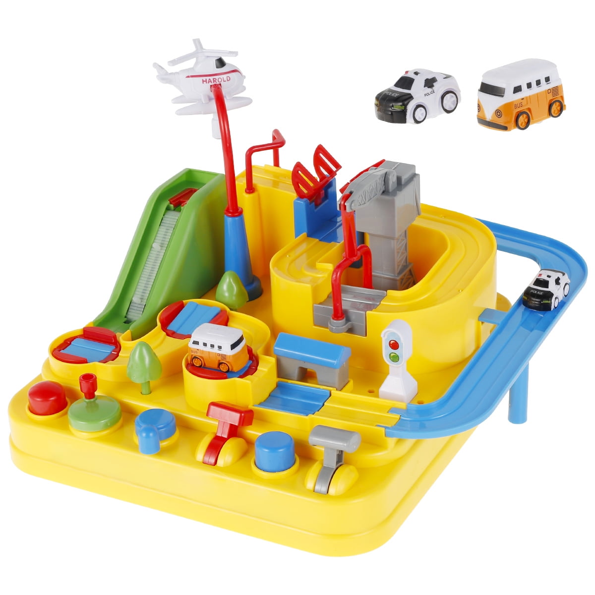 Caffney Car Adventure Toy with 6 Button and 8 Challenges Early Educational Race Adventure Tracks