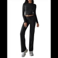 thumbnail image 1 of Conjuntos de 2 Piezas para Mujer, Larga, Cuello Redondo, Pantalones Acampanados de Cintura Alta, Conjuntos de Chándal, Ropa de Calle. Negro S, 1 of 10