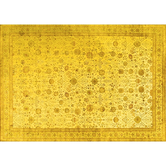 Ahgly Company Machine Washable Indoor Rectangle Persian Yellow Traditional Area Rugs, 5' x 7'