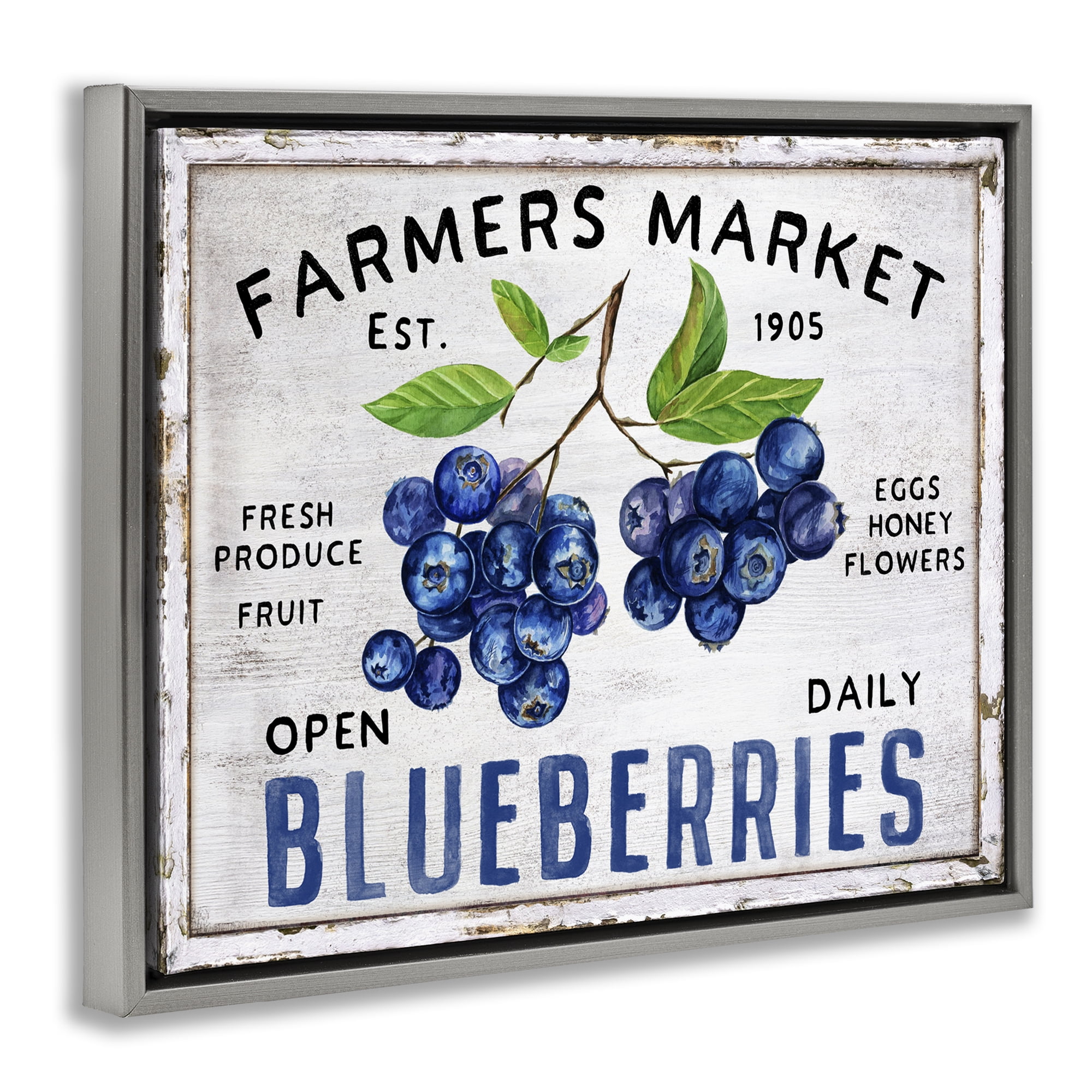 Stupell Industries Farmers Market Blueberries Food & Beverage Painting Gray Floater Framed Canvas Art Print Wall Art, 31 x 25