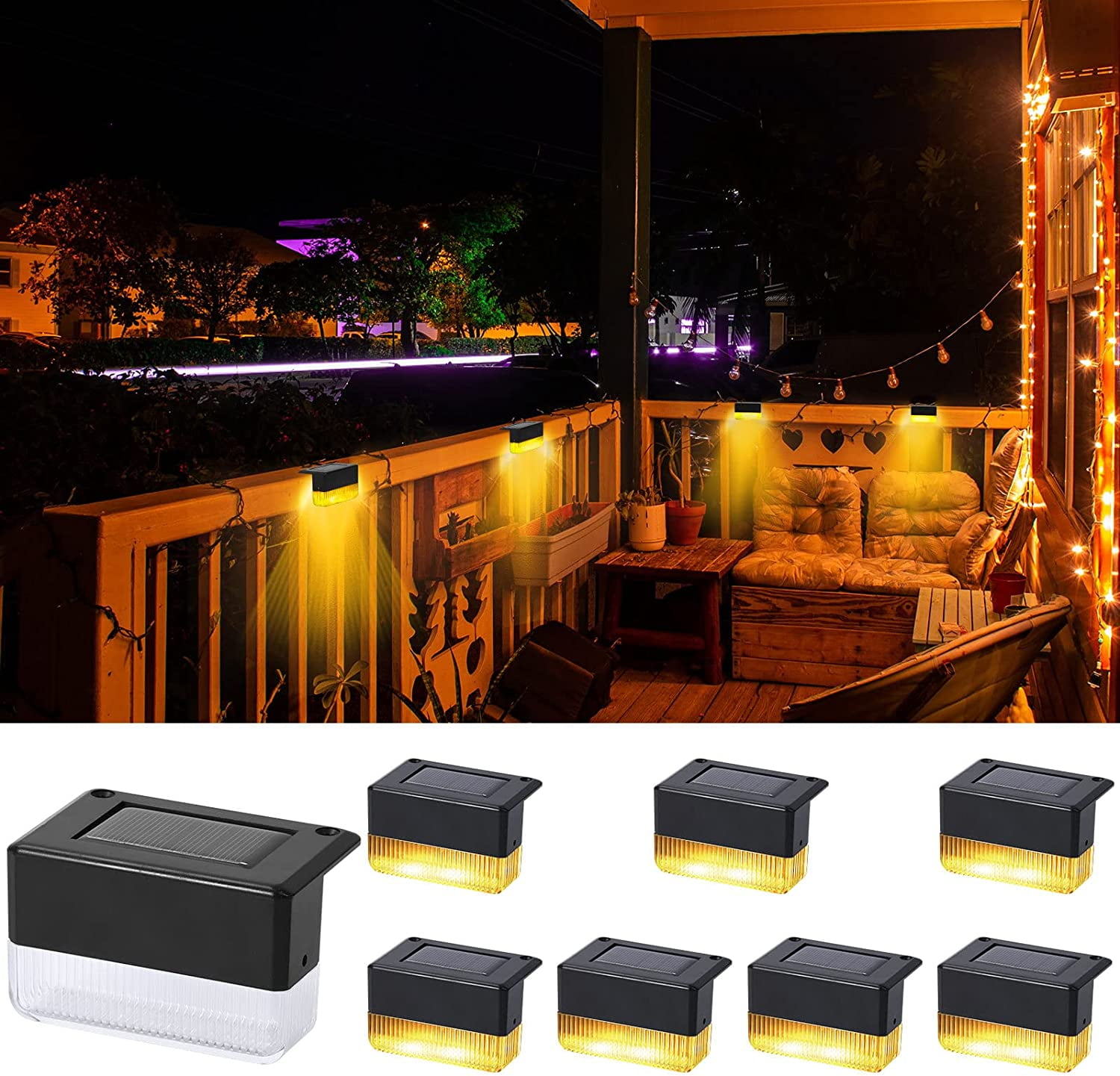 Fence Solar Lights 8 Pack Warm White & Multicolor Color Changing Deck