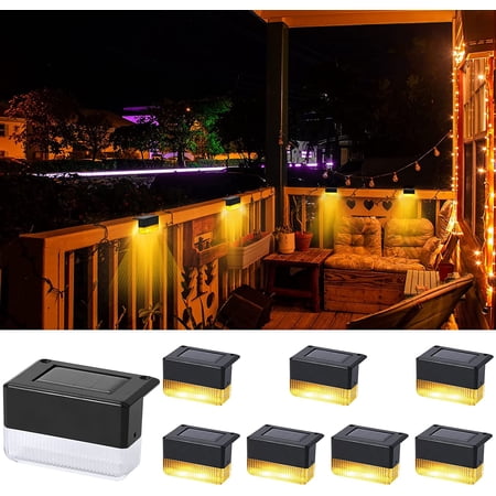 Fence Solar Lights 8 Pack Warm White & Multicolor Color Changing Deck Lights IP65 Waterproof Outdoor Solar Powered Stair Lights