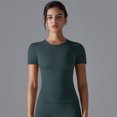 thumbnail image 3 of Camiseta deportiva para correr para mujer, de verano, de manga corta, cuello redondo, transpirable, elástica, para gimnasio, yoga, ajustada, para fitness, camiseta activa, 3 of 5